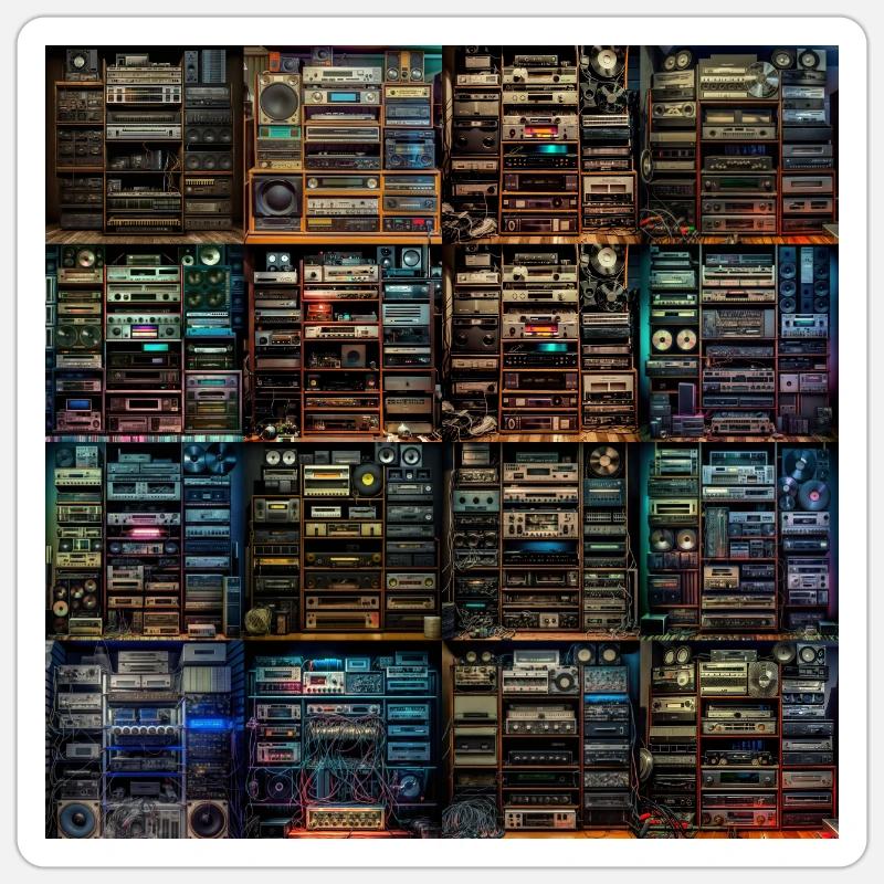 Vintage Audio Stack Collage Sticker size S (10 x 10 cm)