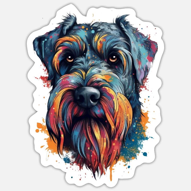 Chien géant-schnauzer coloré - Sticker taille S (10 x 10 cm) - blanc mat