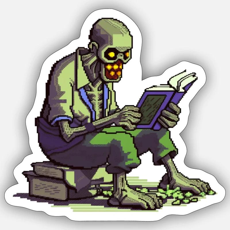 Pixel Zombie – Temps de lecture dans un style rétro Sticker taille S (10 x 10 cm)