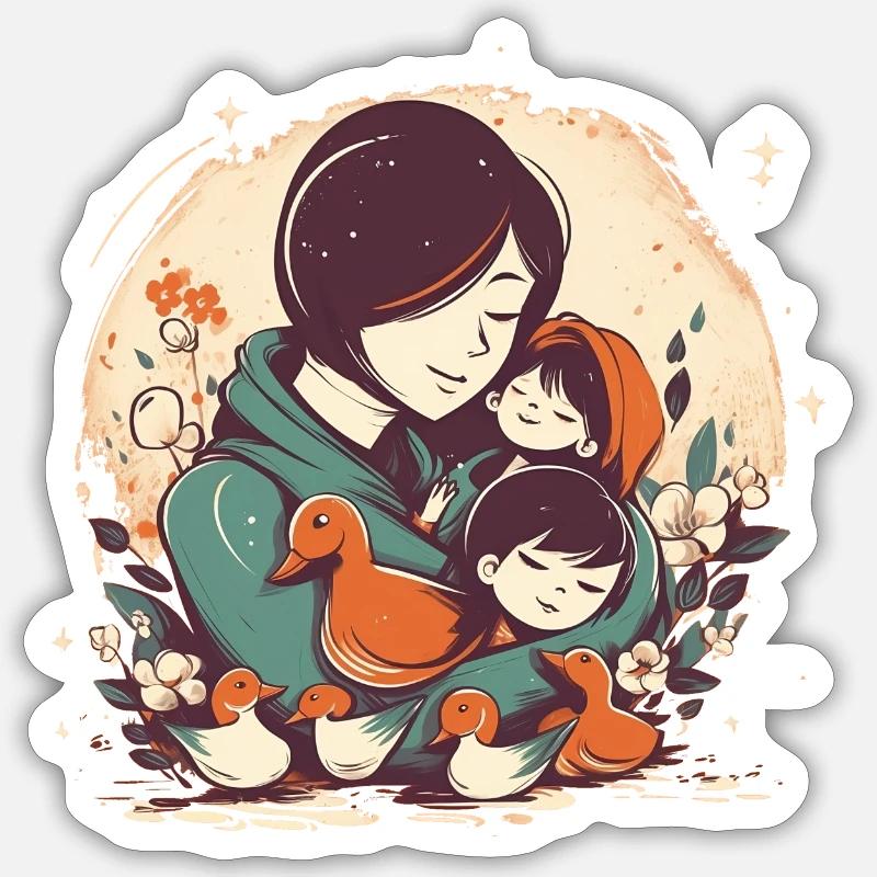 Wunderschönes Muttertagsdesign, Mama umarmt zwei Sticker Größe S (10 x 10 cm)