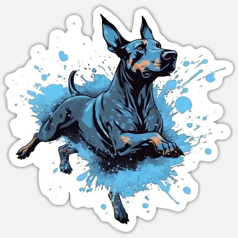 Doberman Dock-Diving into Water - Sticker size S (10 x 10 cm) - white matte