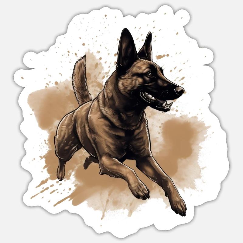 Dock belgo-malinois - Plongée dans l’eau - Sticker taille S (10 x 10 cm) - blanc mat