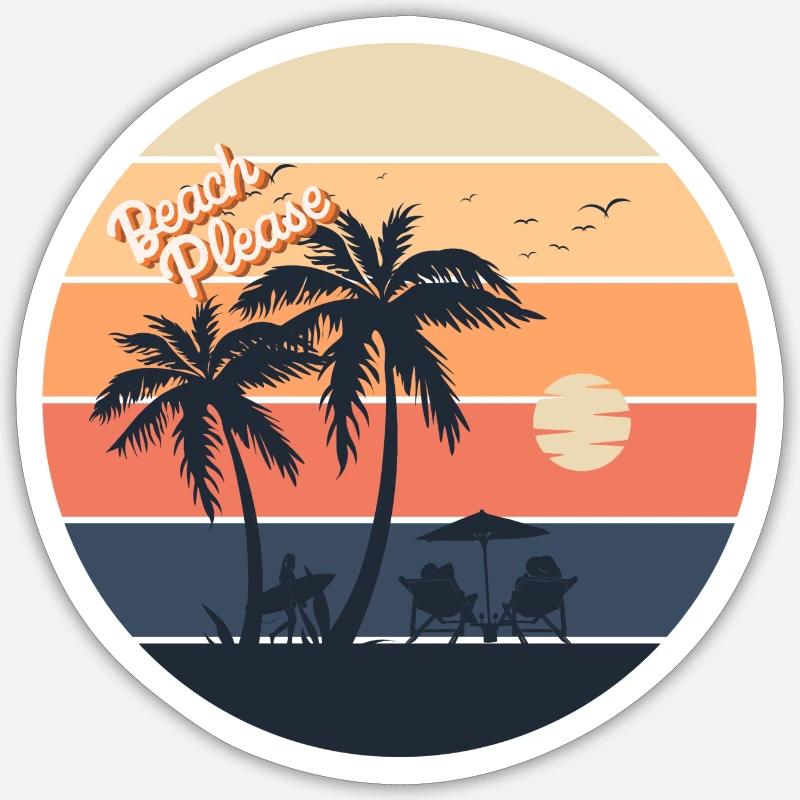 Hot Summer, ‘Beach Please’ Retro Design - Sticker size S (10 x 10 cm) - white matte