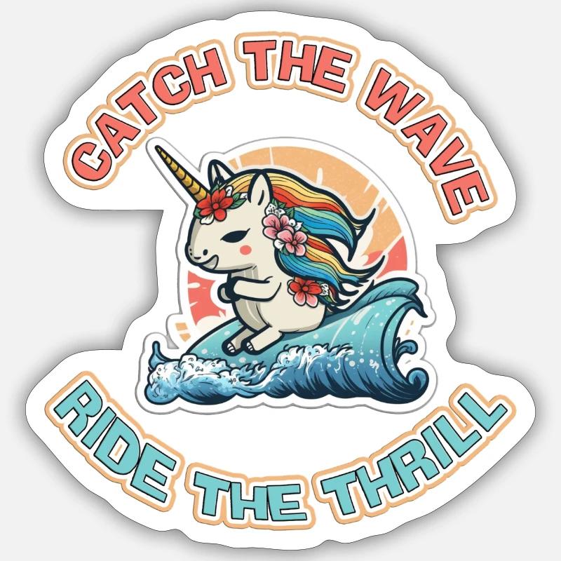 COOLES SURF EINHORN personalisierbar - Sticker Größe S (10 x 10 cm) - Mattweiß