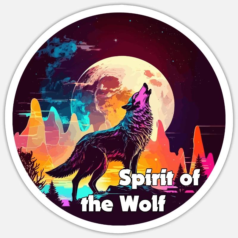 Wolf heult den Mond in Synthwaves-Färbung an - Sticker Größe S (10 x 10 cm) - Mattweiß