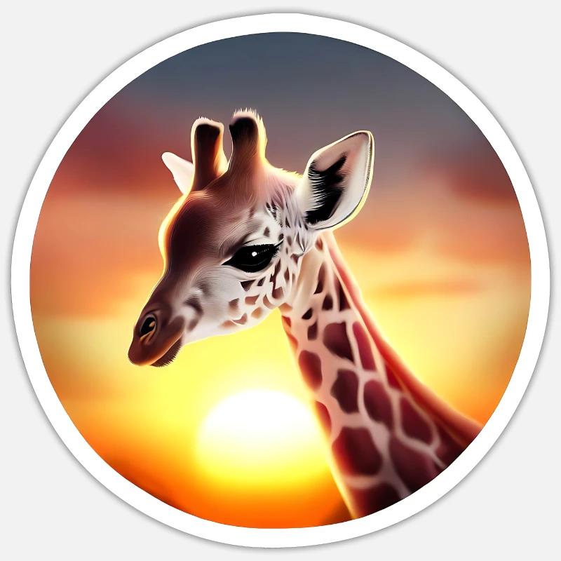 Young giraffe in sunset - Sticker size S (10 x 10 cm) - white matte
