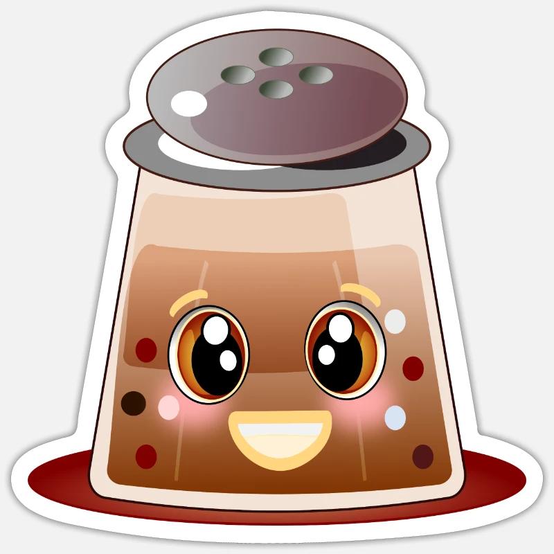 Kawaii Pfeffer - Pfefferkörner - Pfefferstreuer - Sticker Größe S (10 x 10 cm) - Mattweiß