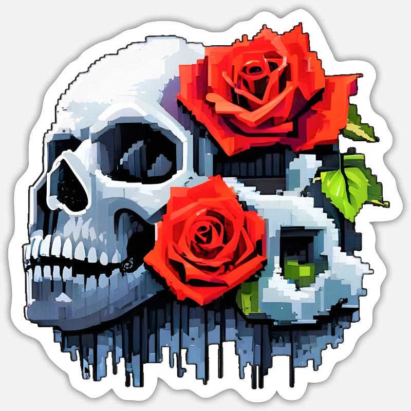 8Bit Skull - The 2 Roses - Sticker size S (10 x 10 cm) - white matte