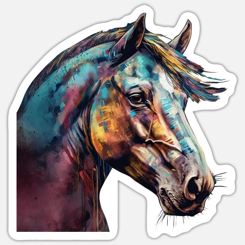 Idée passion chevaux cavalière aquarelle splash Sticker taille S (10 x 10 cm)