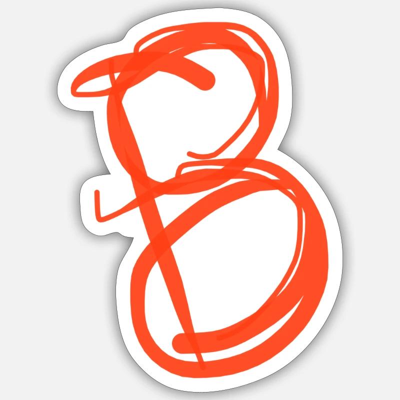 Fischerhut mit orangem B - Sticker Größe S (10 x 10 cm) - Mattweiß