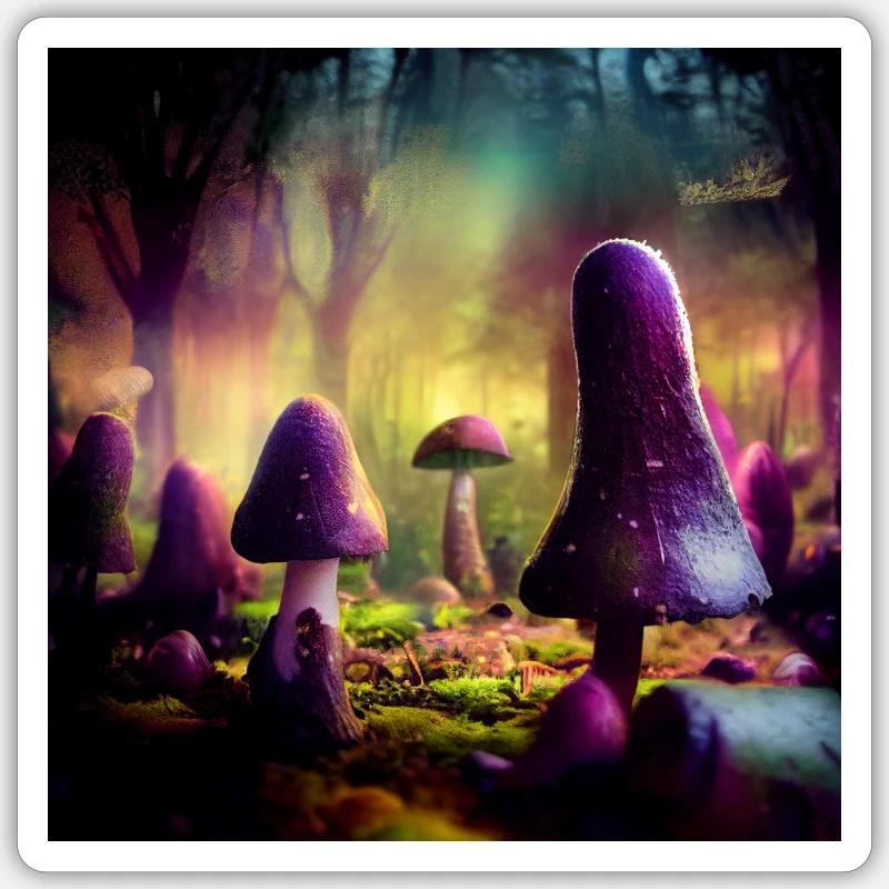 Forêt de champignons Sticker taille S (10 x 10 cm)