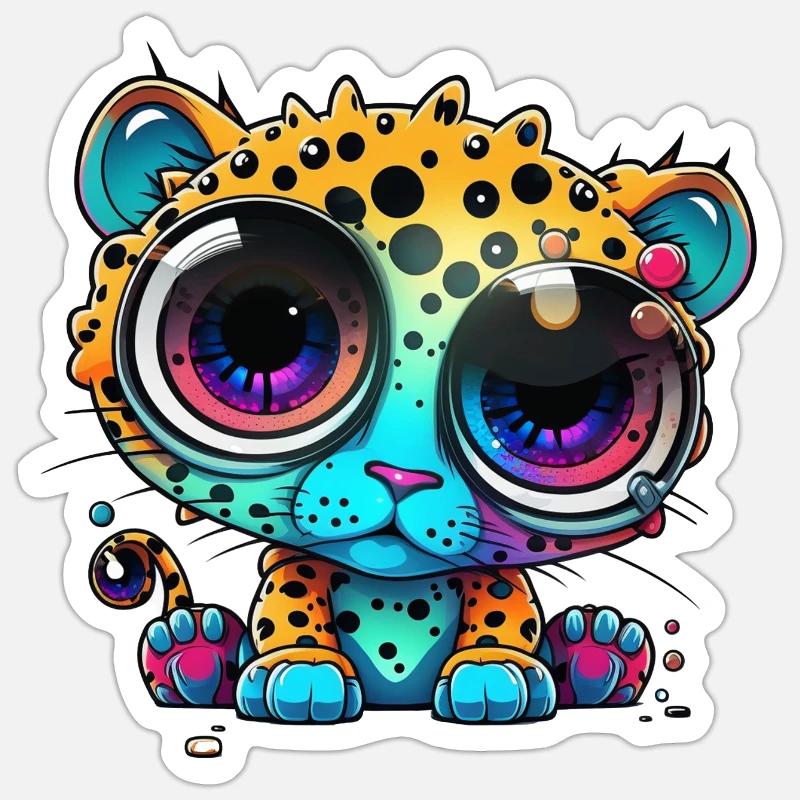 Léopard googly yeux style comique - Sticker taille S (10 x 10 cm) - blanc mat