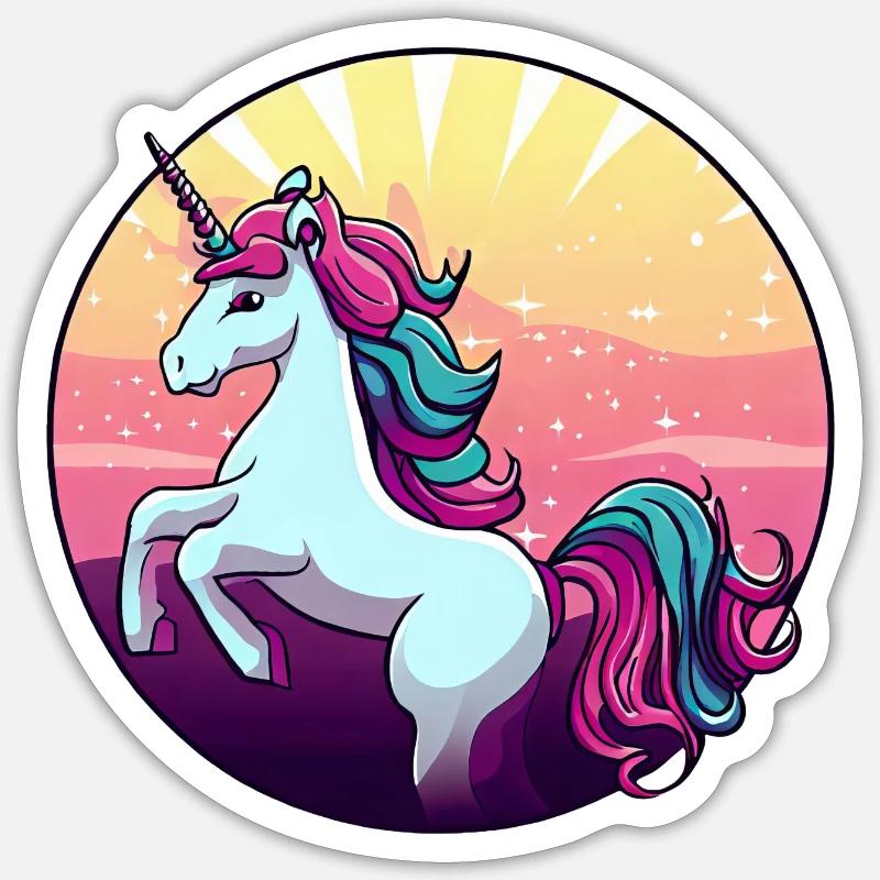 Einhorn springt Sunset Sticker Größe S (10 x 10 cm)