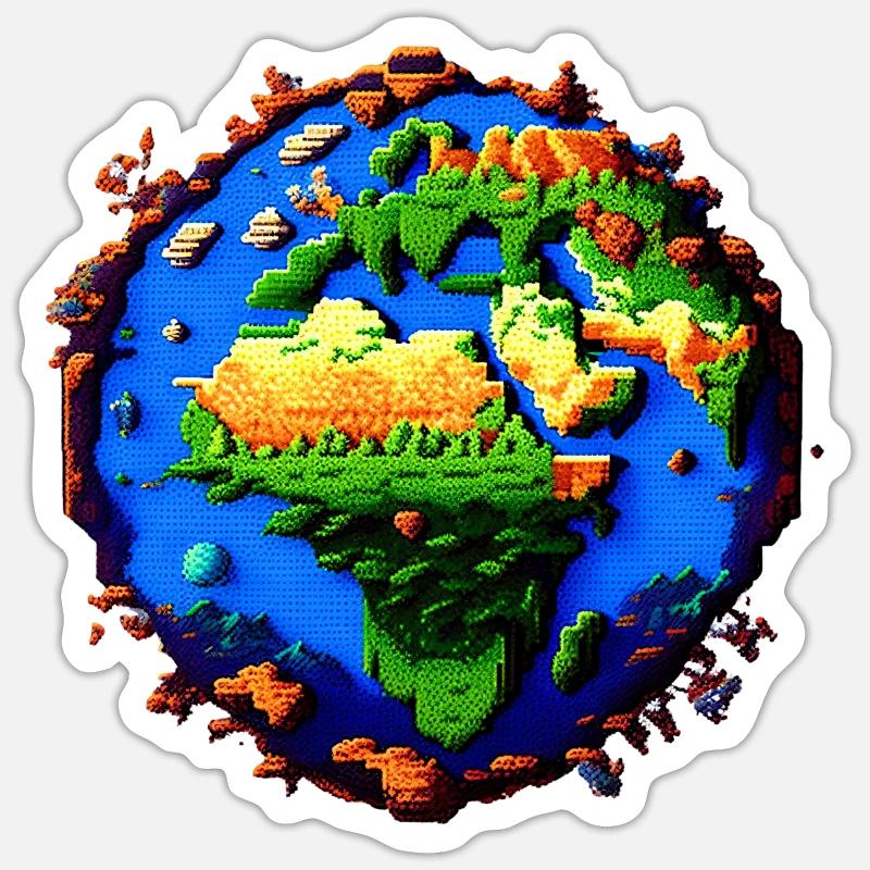 Pixel Earth - Sticker taille S (10 x 10 cm) - blanc mat