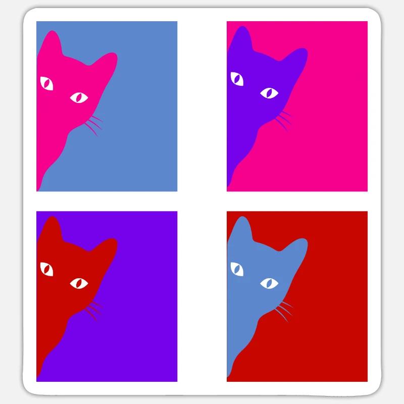 Chat retro - Sticker taille S (10 x 10 cm) - blanc mat