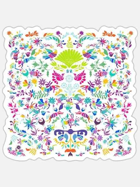Lebendige Tier- und Pflanzenmuster. Otomi - Sticker Größe S (10 x 10 cm) - Mattweiß