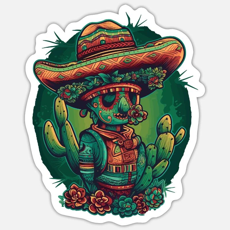 Crazy Cactus Figurine Western - Sticker taille S (10 x 10 cm) - blanc mat