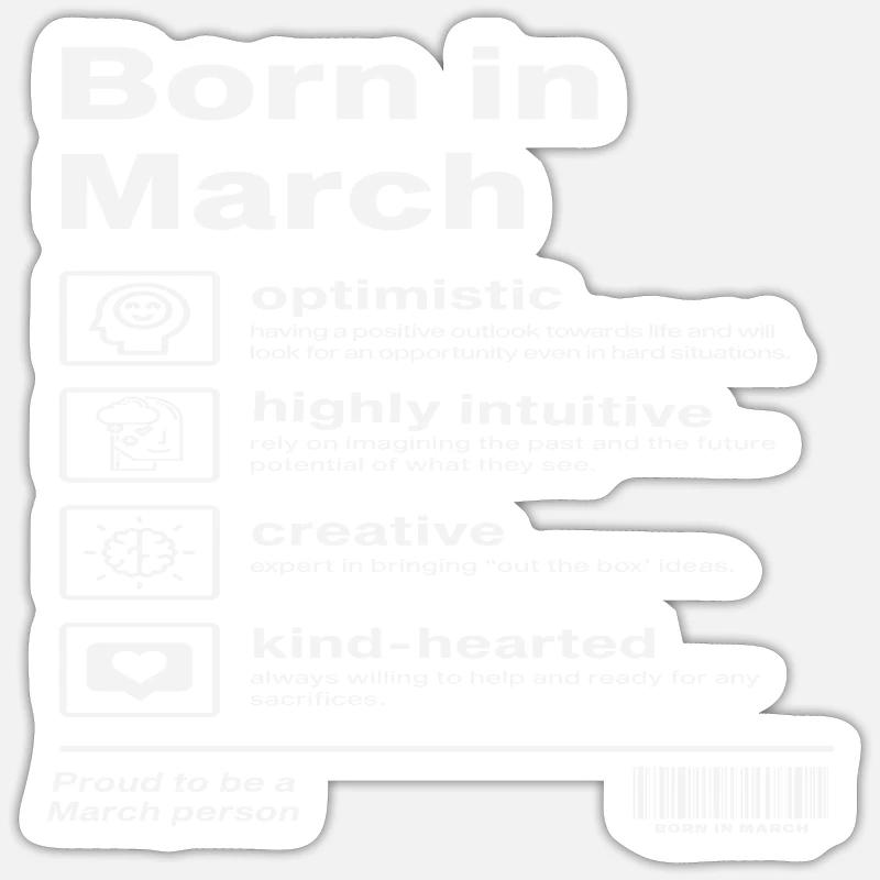Né en mars - Sticker taille S (10 x 10 cm) - blanc mat