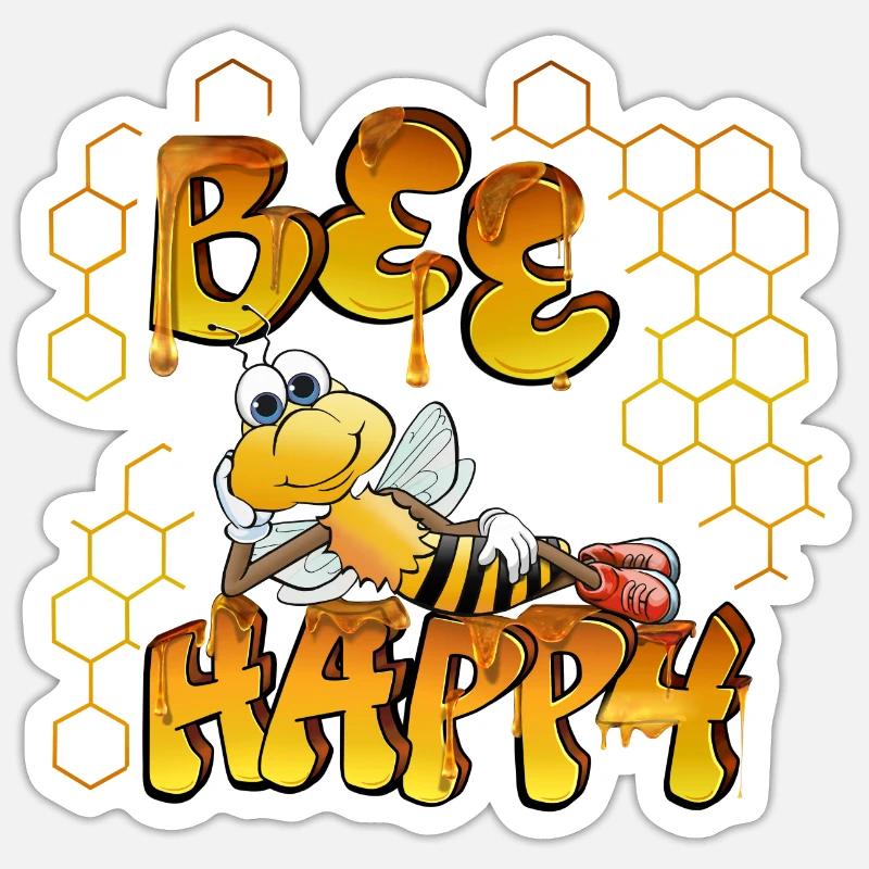 abeille heureuse - Sticker taille S (10 x 10 cm) - blanc mat