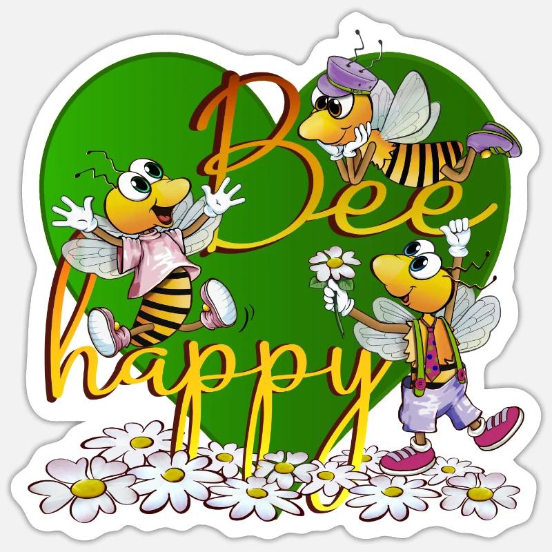 abeille heureuse - Sticker taille S (10 x 10 cm) - blanc mat