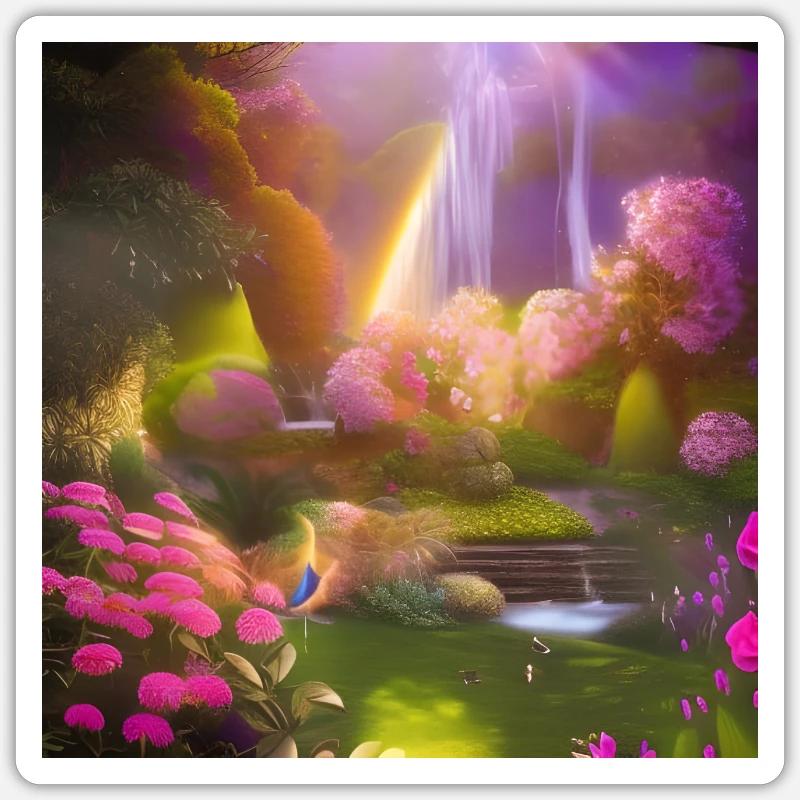 Utopia Garden Waterfall - Sticker Größe S (10 x 10 cm) - Mattweiß