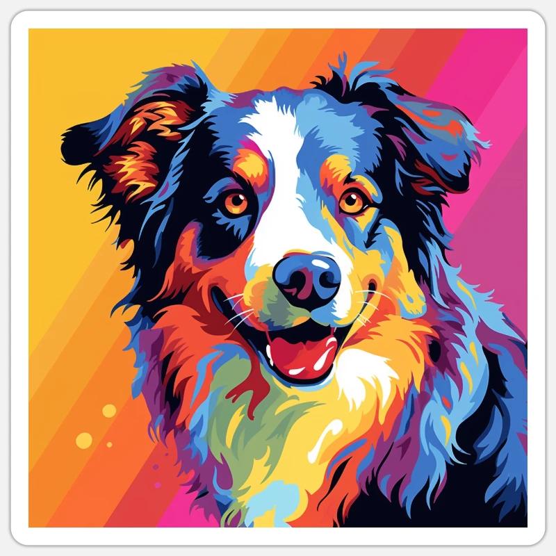 Australian Shepherd Pop Art - Sticker Größe S (10 x 10 cm) - Mattweiß