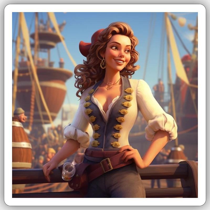 Femme Pirate - Sticker taille S (10 x 10 cm) - blanc mat