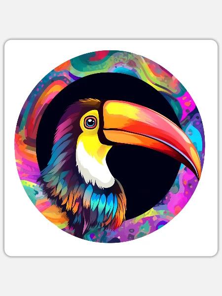 Tukan auf bunten Hintergrund - Sticker Größe S (10 x 10 cm) - Mattweiß