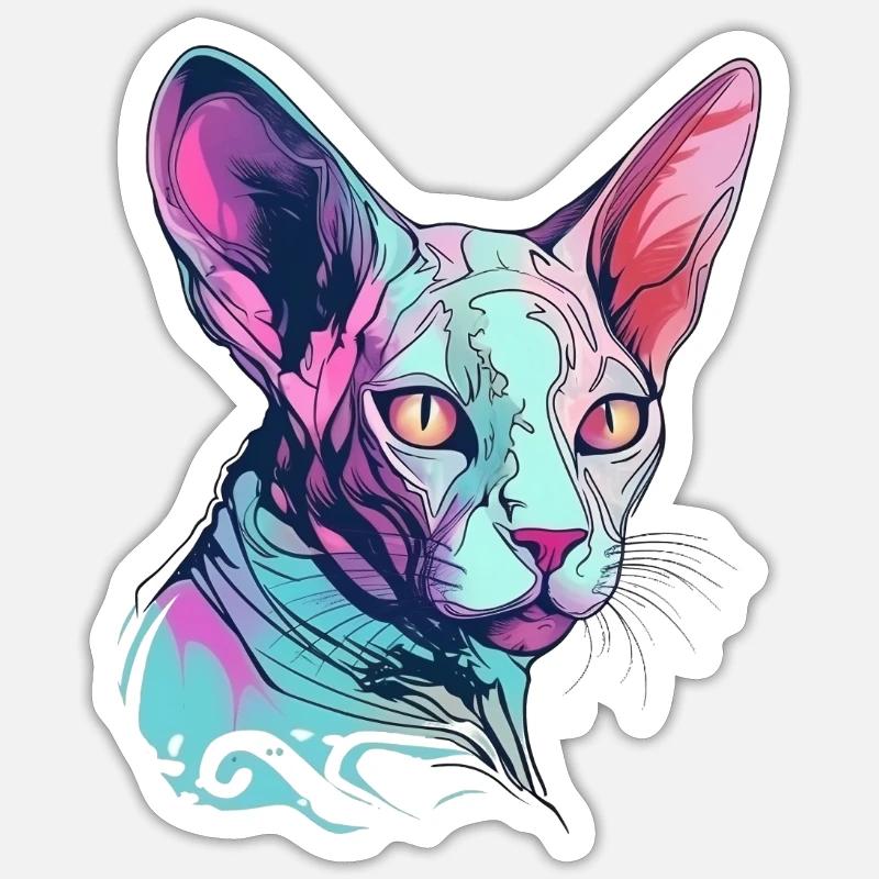 Bunte Sphynx-Katze - Sticker Größe S (10 x 10 cm) - Mattweiß