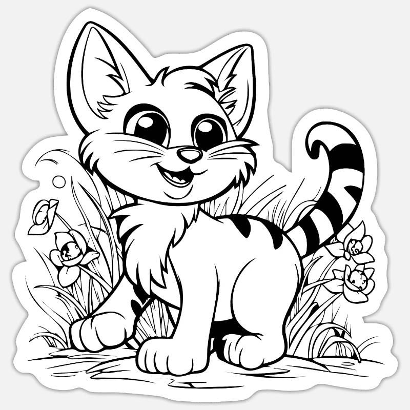 Chat chaton chaton dame - Sticker taille S (10 x 10 cm) - blanc mat