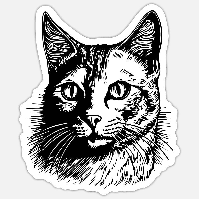 Chat chaton chaton dame - Sticker taille S (10 x 10 cm) - blanc mat
