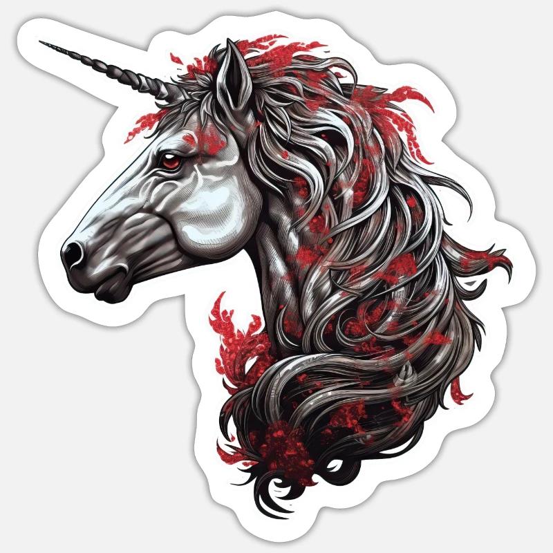 Goth Gothic Unicorn Mystical Horror Red Black - Sticker size S (10 x 10 cm) - white matte