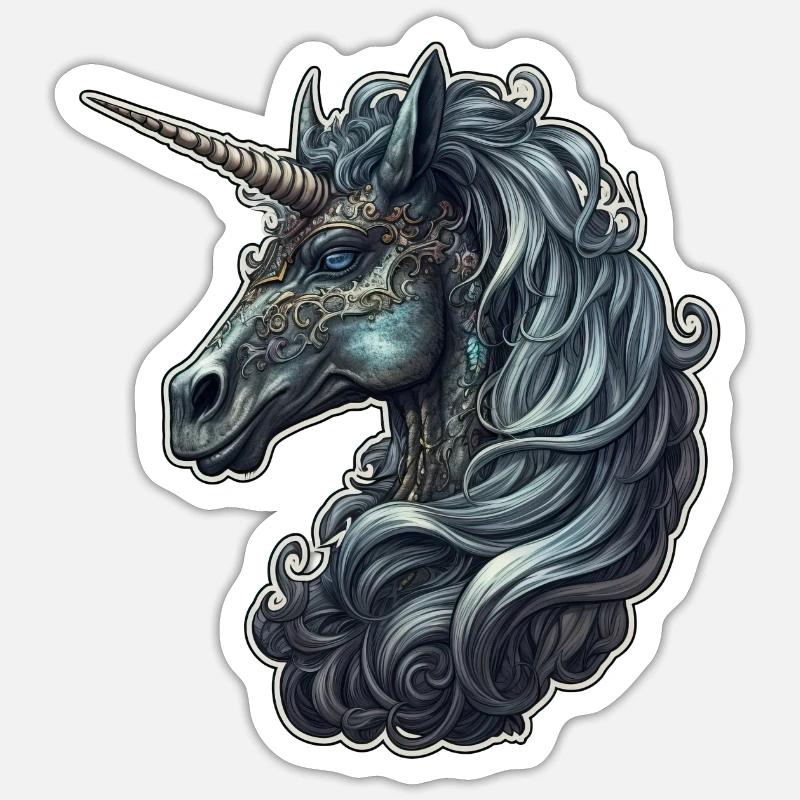 Goth Gothic Einhorn Mystisch Horror Schwarz - Sticker Größe S (10 x 10 cm) - Mattweiß
