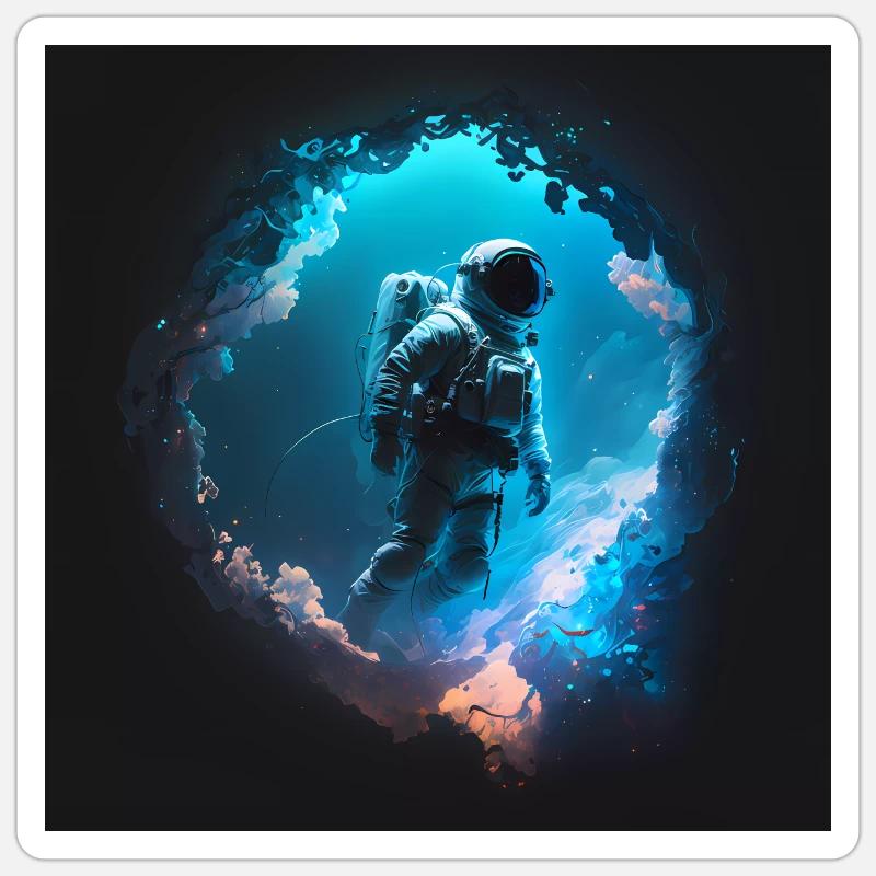 Astronaute dans l’œuvre d’art spatiale Sticker taille S (10 x 10 cm)