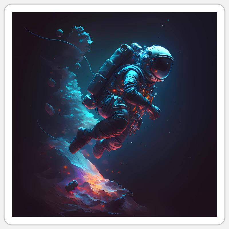 Astronaute dans l’œuvre d’art spatiale Sticker taille S (10 x 10 cm)