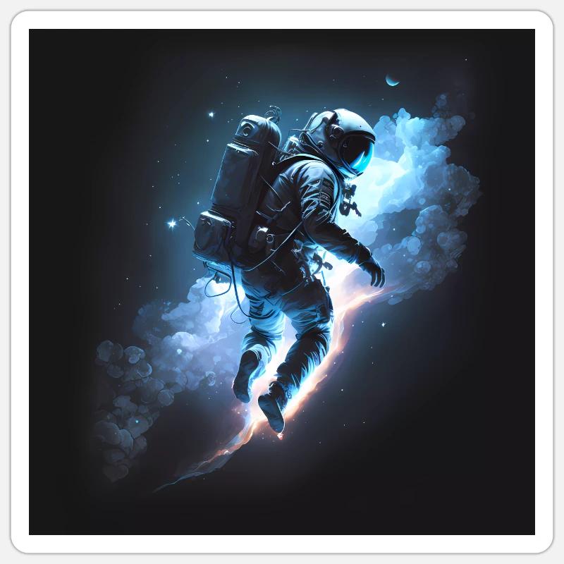 Astronaute dans l’œuvre d’art spatiale Sticker taille S (10 x 10 cm)
