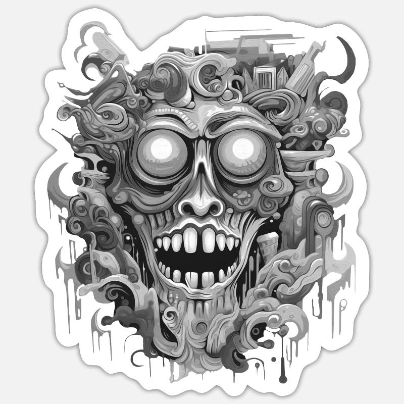 Gothic aesthetic psychedelic nightmare head Sticker size S (10 x 10 cm)