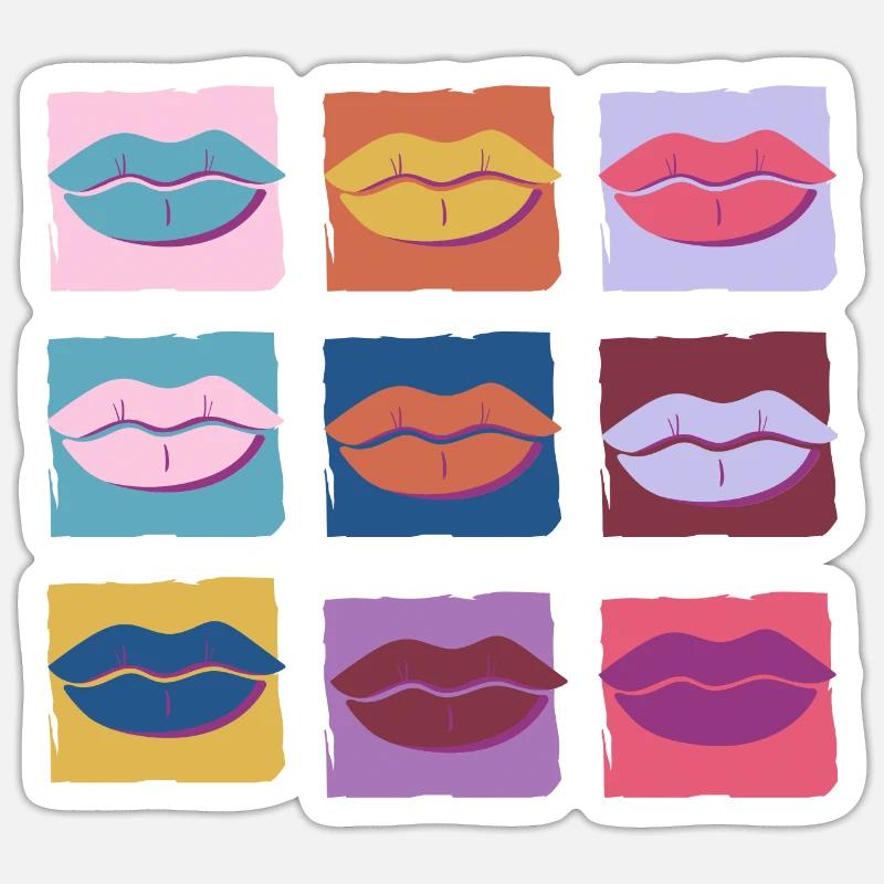 Retro mehrfarbige Lippe - Sticker Größe S (10 x 10 cm) - Mattweiß