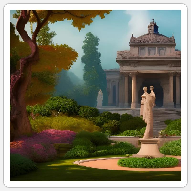 Gardens with Statue - Sticker size S (10 x 10 cm) - white matte