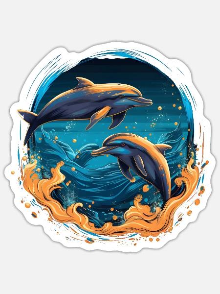 Dophins in the Sea - Sticker Größe S (10 x 10 cm) - Mattweiß