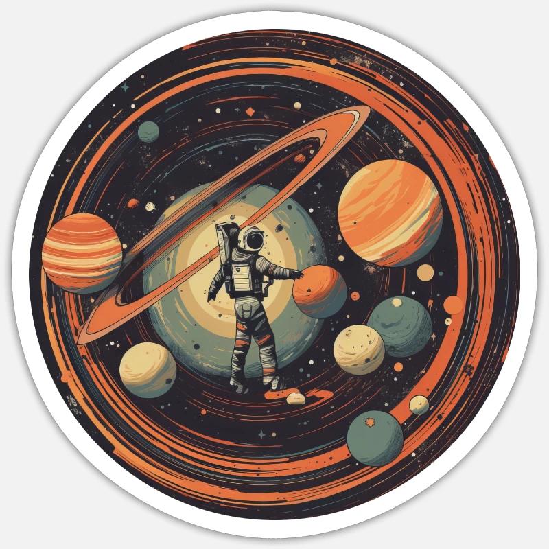 Astronaute dans l’espace avec système solaire et - Sticker taille S (10 x 10 cm) - blanc mat