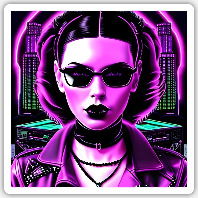 Fille synthwave Sticker taille S (10 x 10 cm)