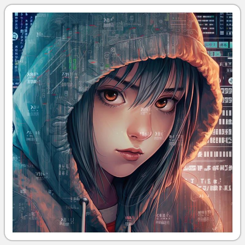 Hacker girl - Sticker Größe S (10 x 10 cm) - Mattweiß