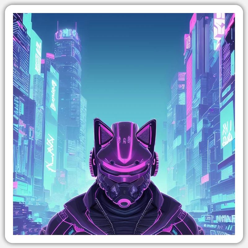 Synthwave Cyber Ninja Chat Sticker taille S (10 x 10 cm)