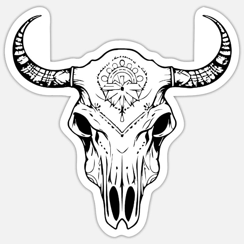 Kuh Schädel Boho Sticker Größe S (10 x 10 cm)