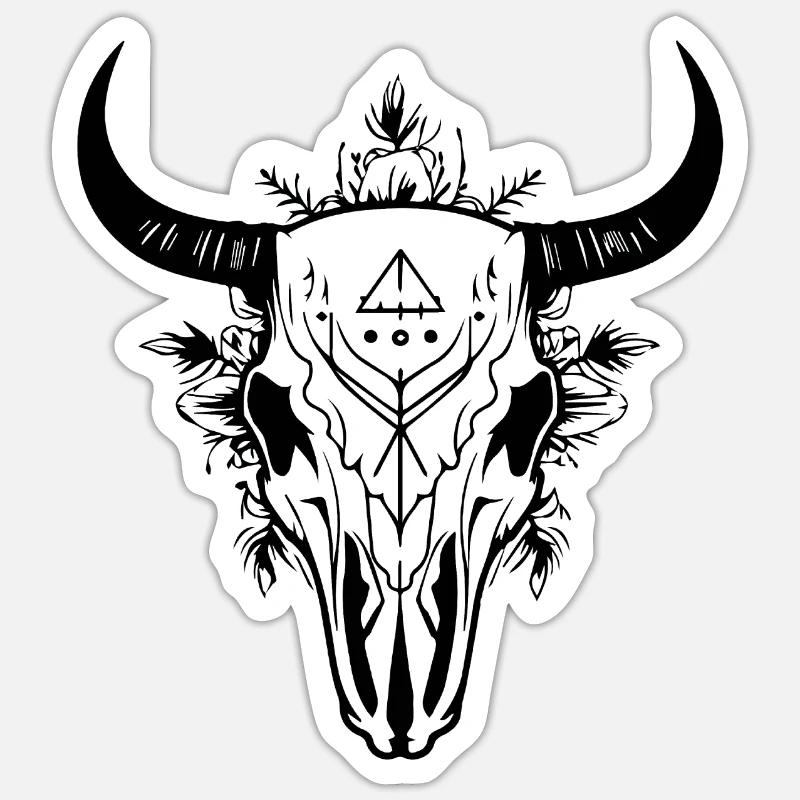 Kuh Schädel Boho Sticker Größe S (10 x 10 cm)