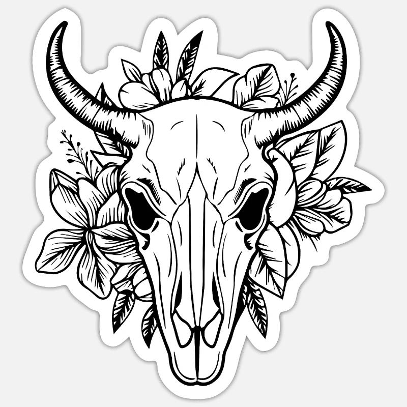 Crâne de vache Boho Sticker taille S (10 x 10 cm)