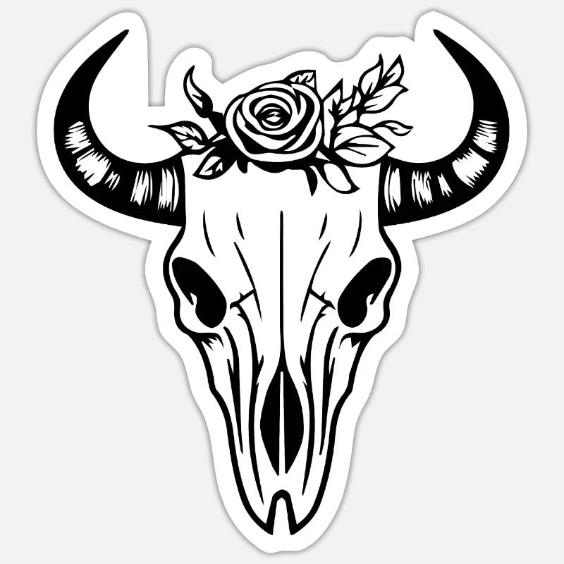 Kuh Schädel Boho Sticker Größe S (10 x 10 cm)