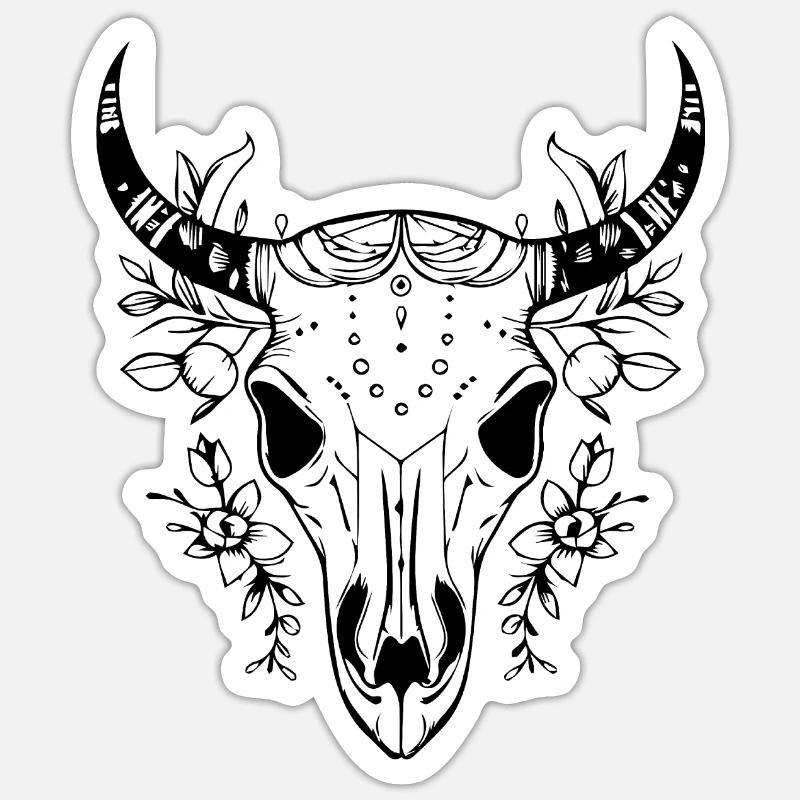 Crâne de vache Boho Sticker taille S (10 x 10 cm)