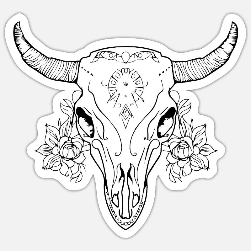 Kuh Schädel Boho Sticker Größe S (10 x 10 cm)